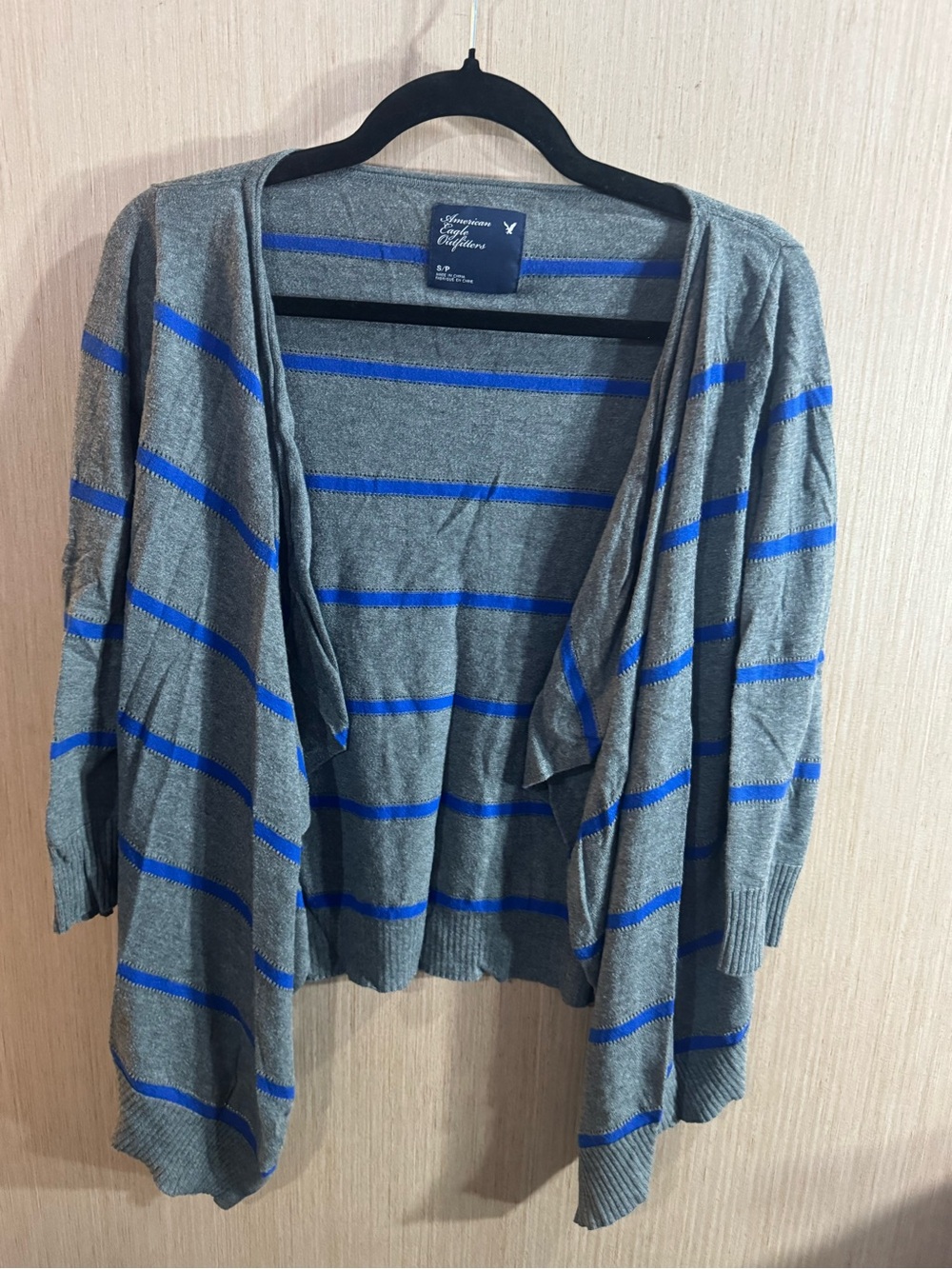 American Eagle Outfitters Gray Cardigan with Blue Stripes Size Small